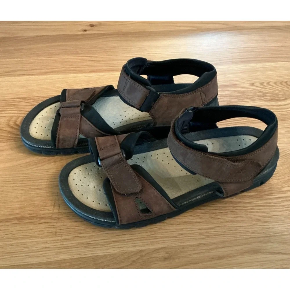 Ecco Men's Leather Sandals Size 45 Brown Cork Footbed Comfort‎ Walking